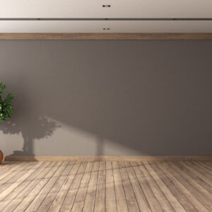 Empty room with brown wall, hardwood floor.houseplant and grill for air conditioning on ceiling - 3d rendering